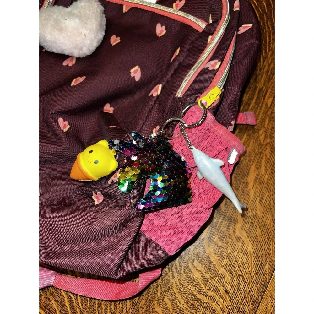 Kids Heart Print Backpack Pink Purple School Book Bag Travel Daypack Cute
